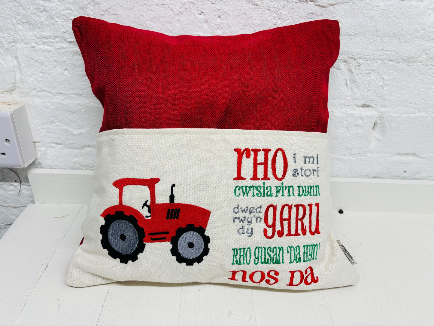 Book Cushion-Children's Reading Pillow~Personalised Cushion with Pocket-Red tractor reading Pillow~Book Lovers Gift~Travel Pillow-