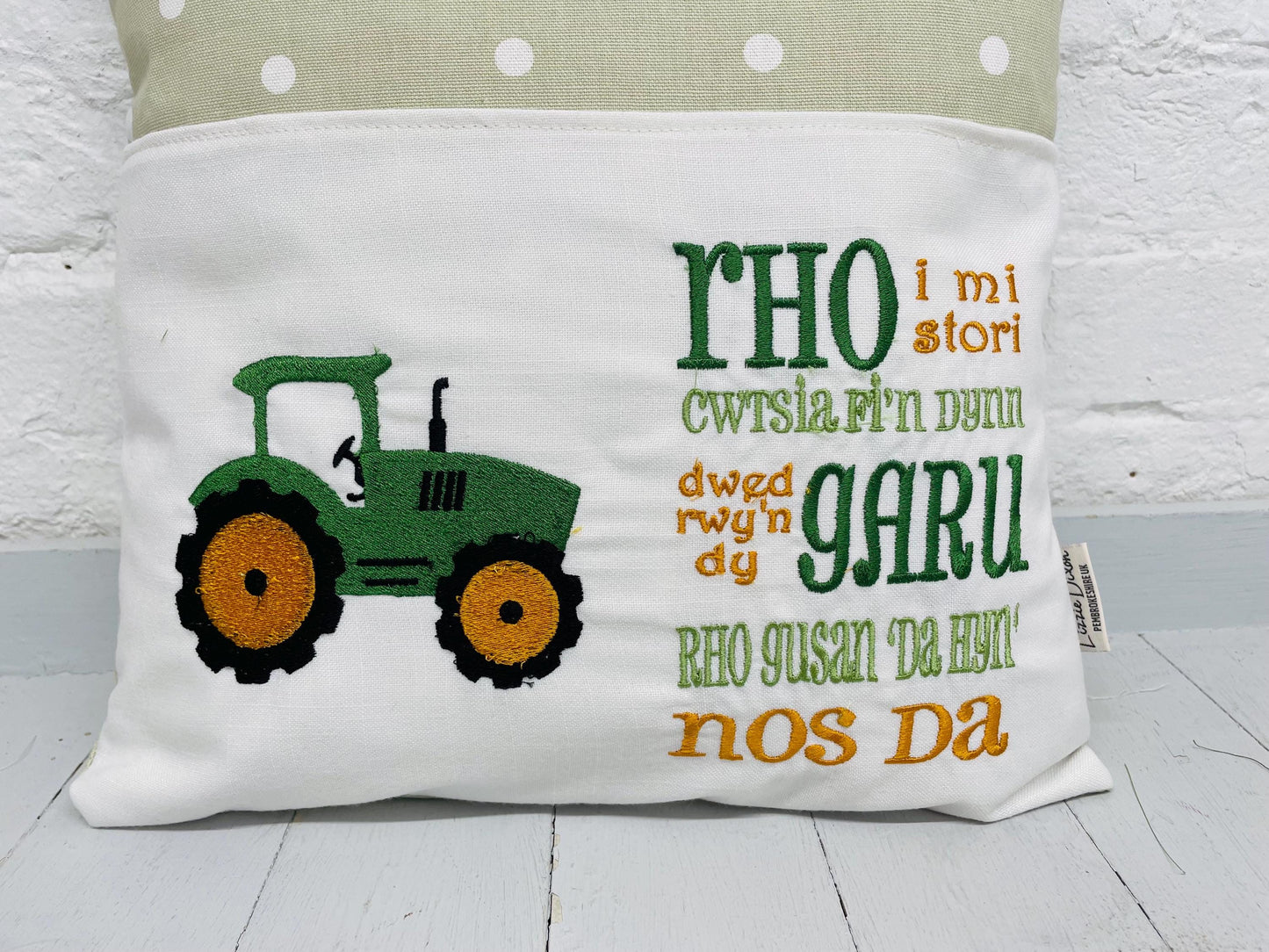 Book Cushion-Children's Reading Pillow~Personalised Cushion with Pocket-Green Tractor Pillow~Book Lovers Gift~Travel Pillow-