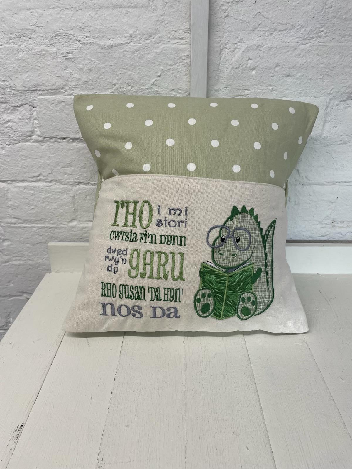 Book Cushion-Children's Reading Pillow~Personalised Cushion with Pocket-Cute Dino reading Pillow~Book Lovers Gift~Travel Pillow-