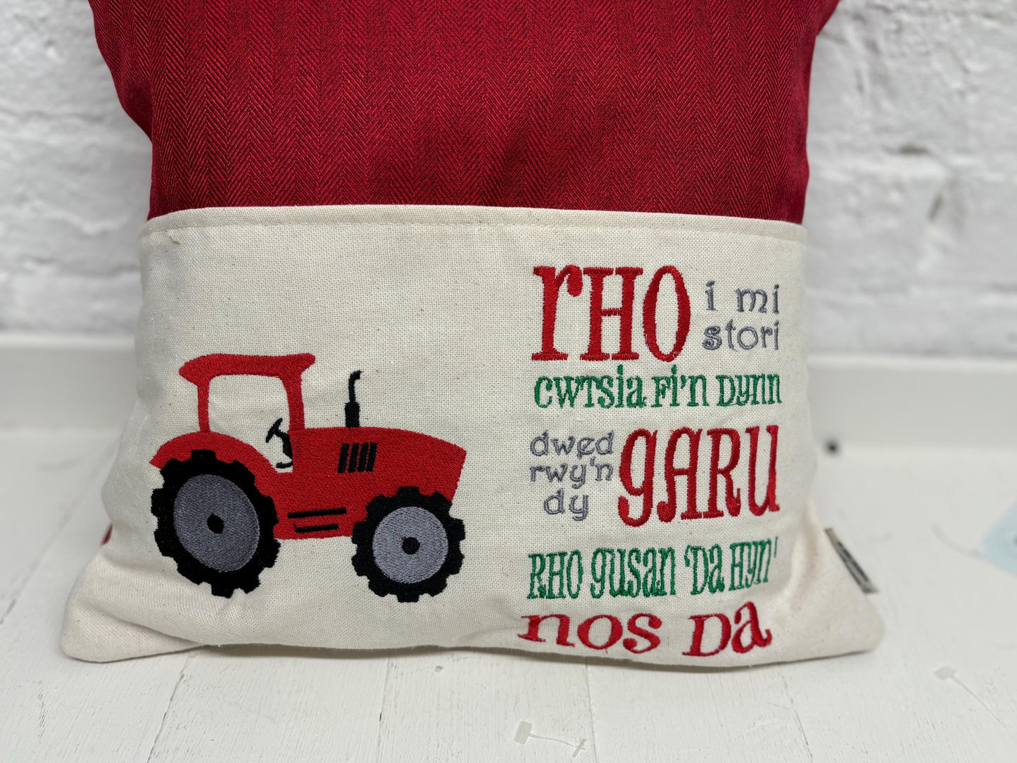 Book Cushion-Children's Reading Pillow~Personalised Cushion with Pocket-Red tractor reading Pillow~Book Lovers Gift~Travel Pillow-