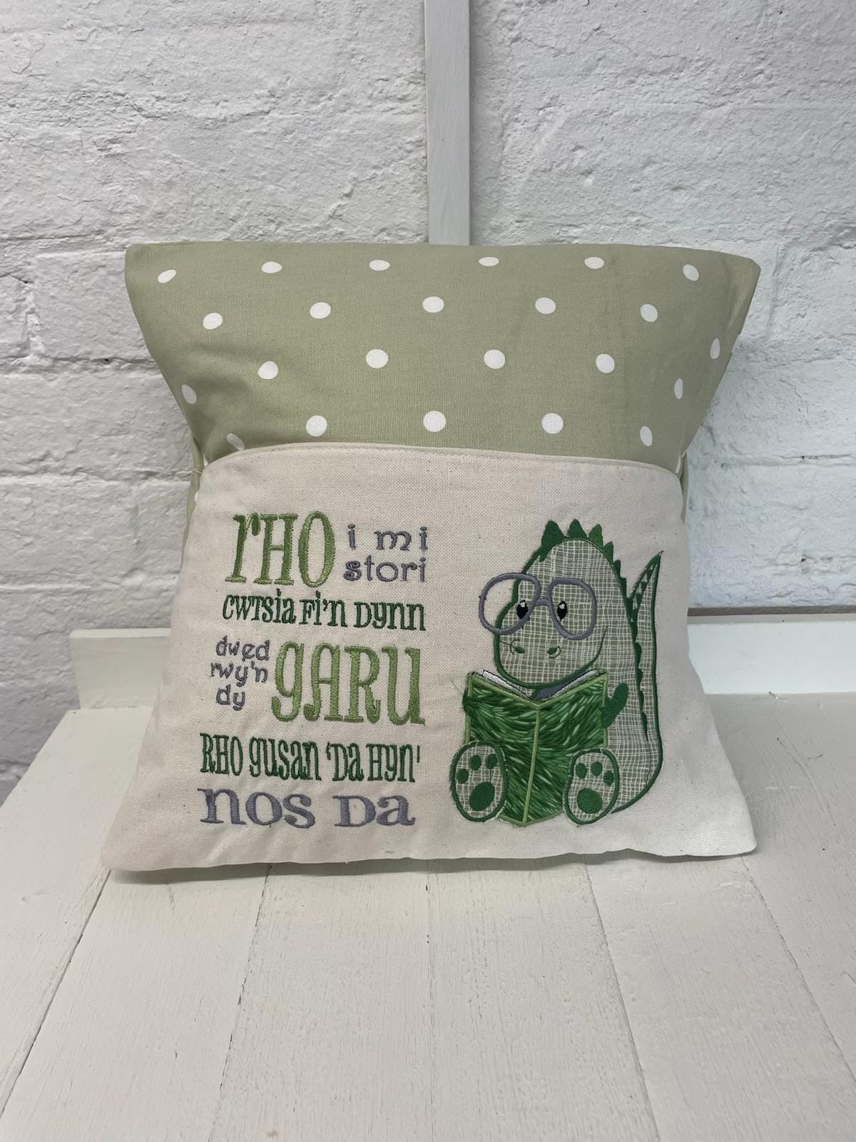 Book Cushion-Children's Reading Pillow~Personalised Cushion with Pocket-Cute Dino reading Pillow~Book Lovers Gift~Travel Pillow-