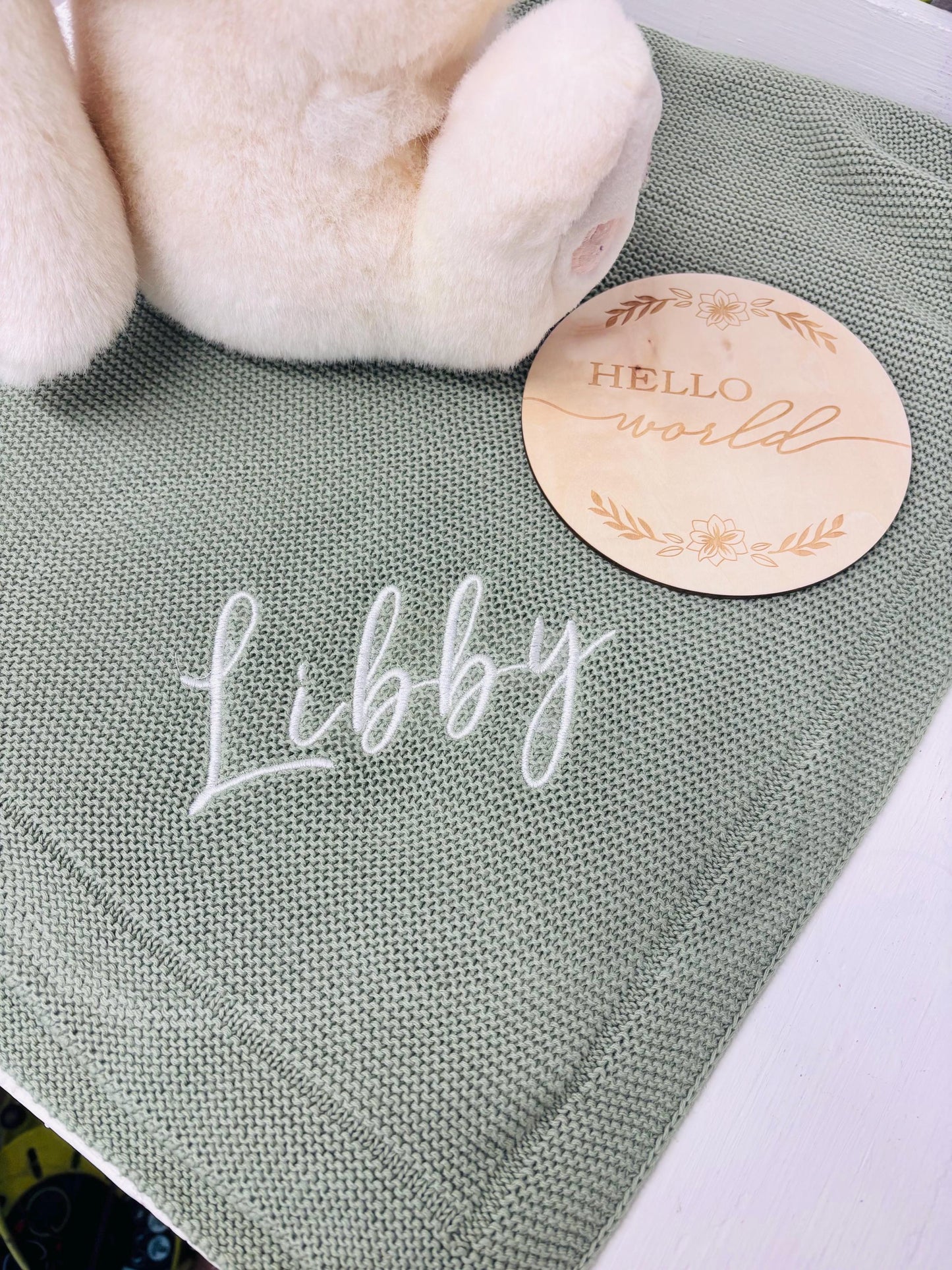 Personalised Baby knitted Blanket – Custom Embroidered Name | Newborn Gift | Baby Shower Present | Keepsake Blanket| Personalised.