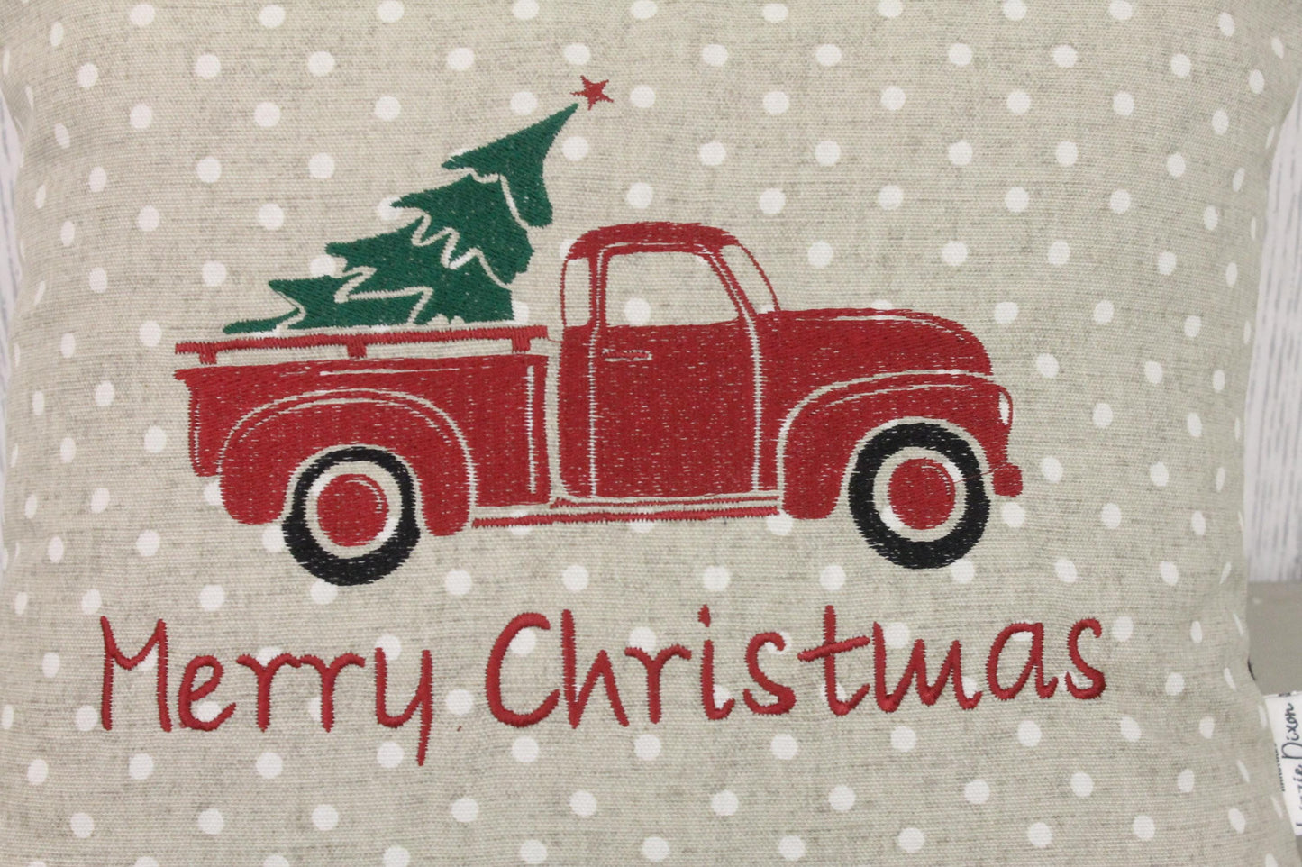 Festive truck with Christmas tree merry Christmas Cushion. Festive Cushion -Best way to spread Christmas cheer. Christmas Cushion.