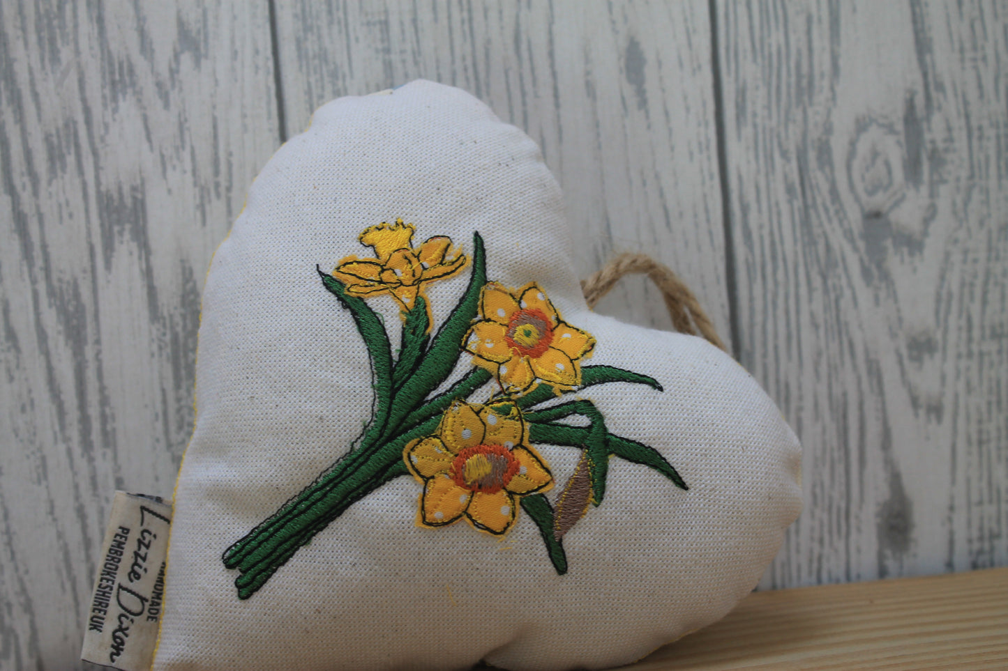Daffodil Hanging Heart- Lavender Stuffed Hanging Heart - Lizzie Dixon Designs