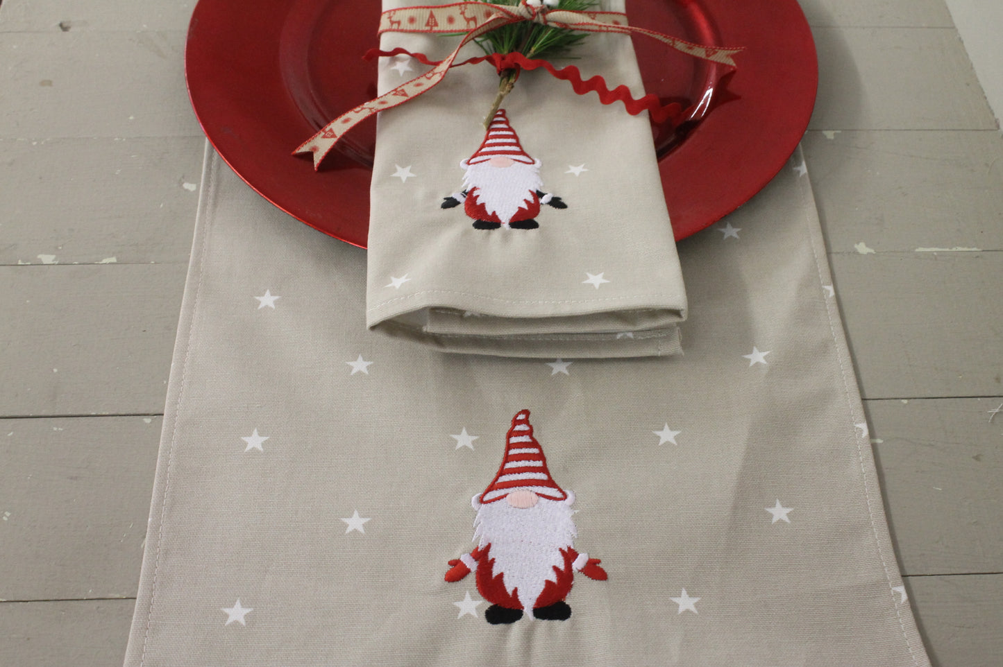 Taupe and red Gnome Christmas Napkins