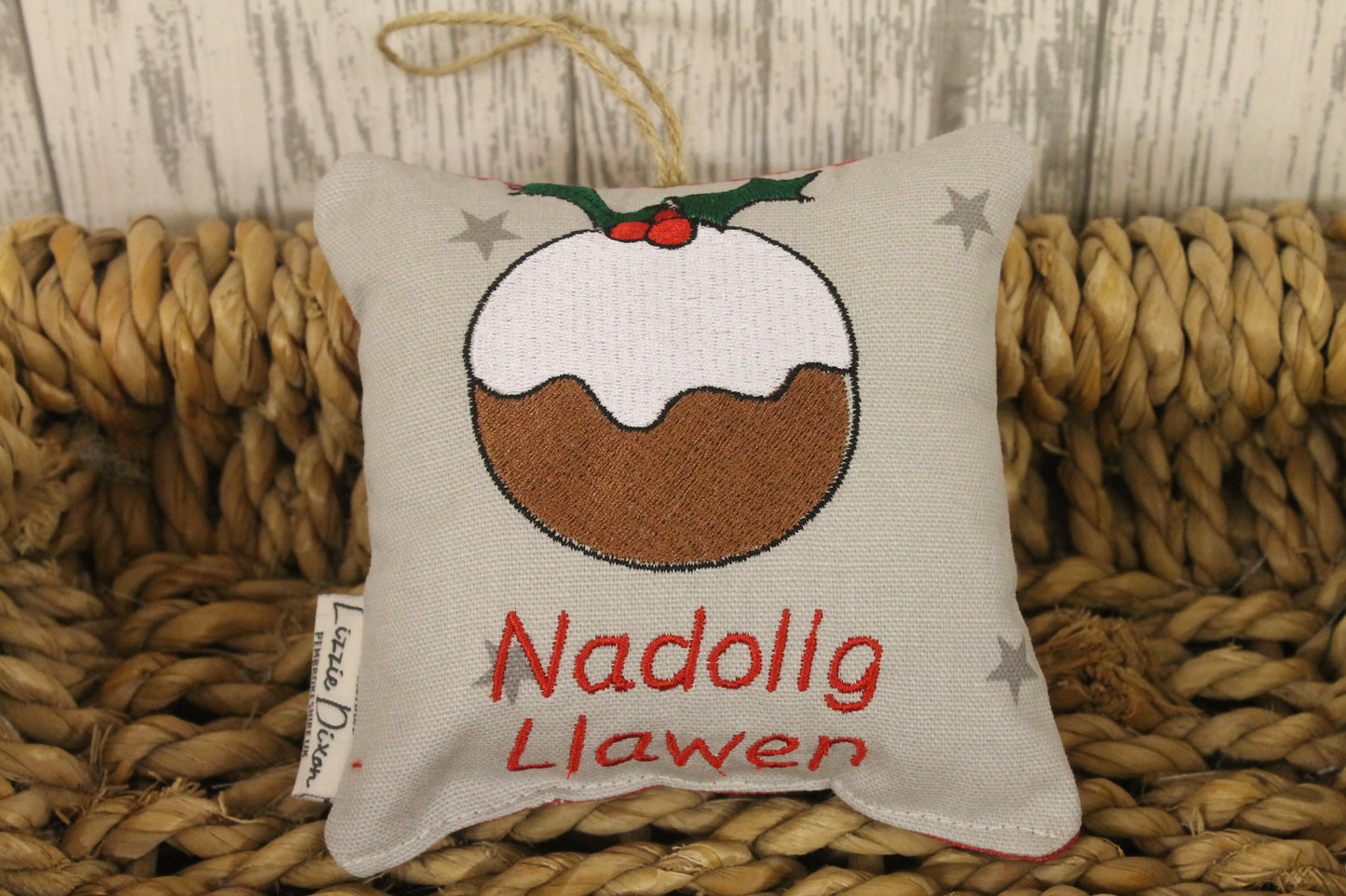 Nadolig Llawen Christmas Pudding Grey Hanging Decoration
