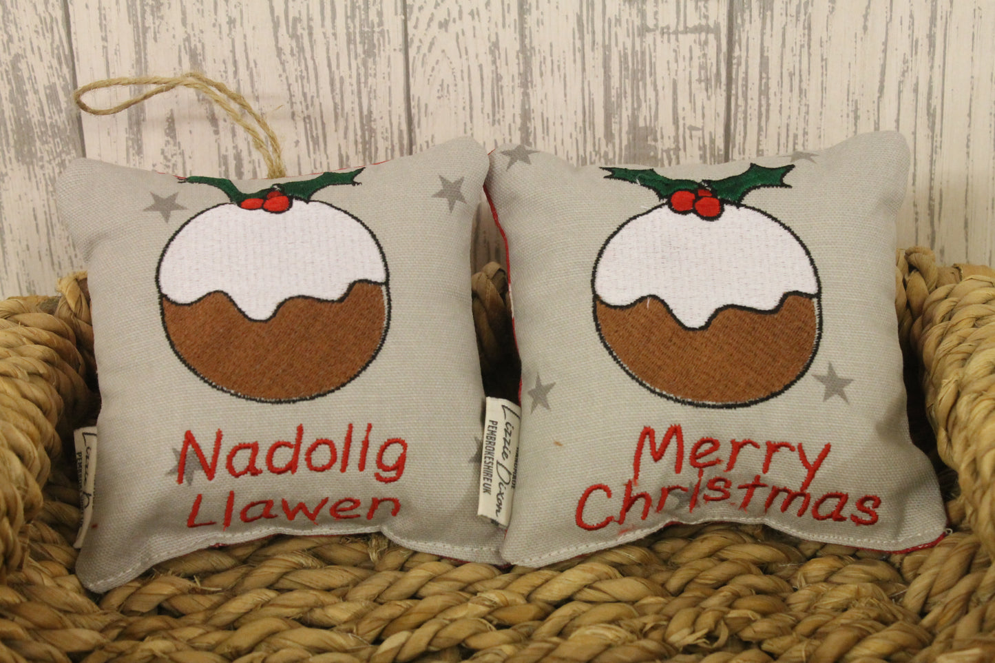 Nadolig Llawen Christmas Pudding Grey Hanging Decoration