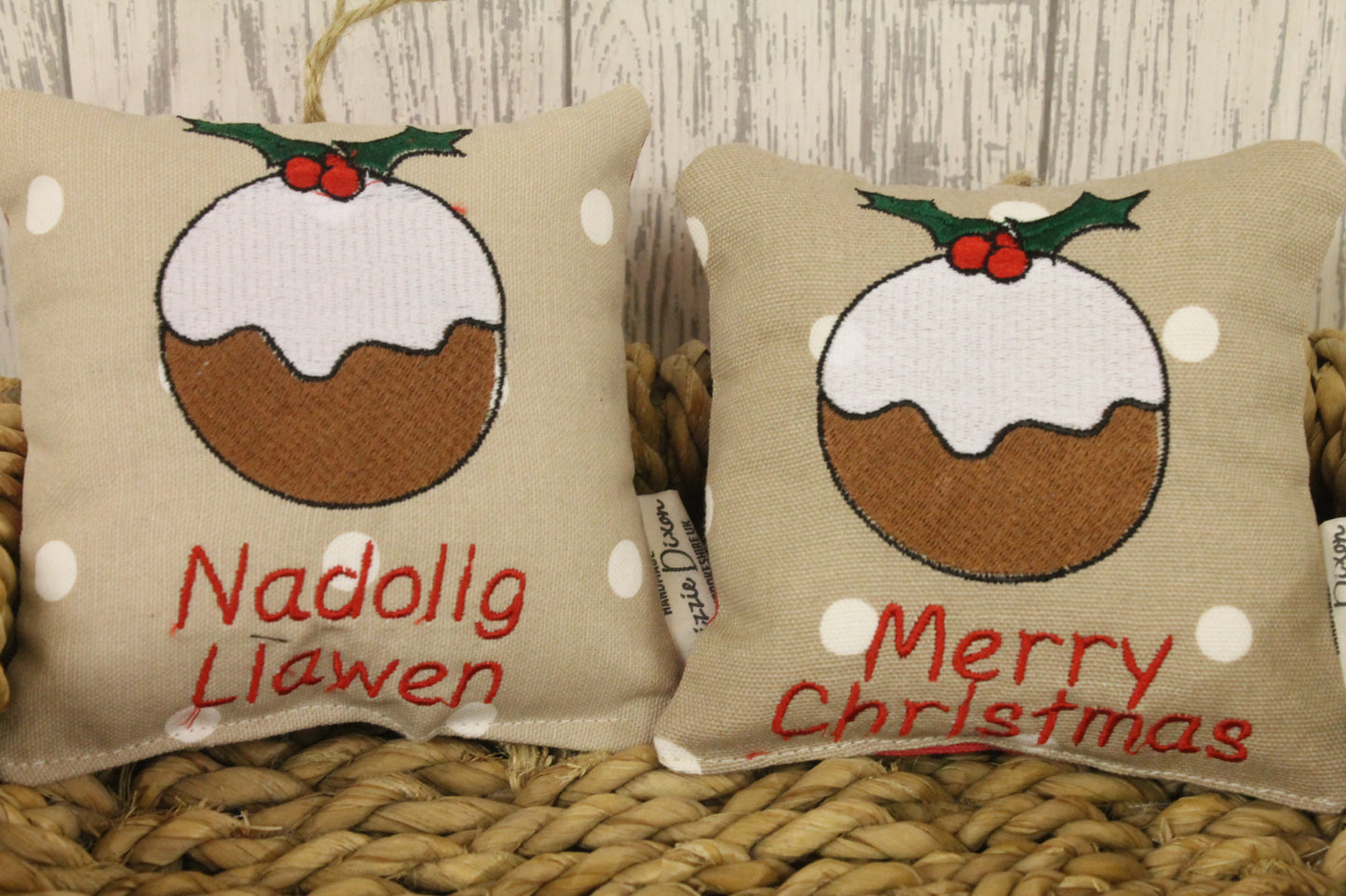 Nadolig Llawen Christmas Pudding Hanging Decoration - Lizzie Dixon Designs