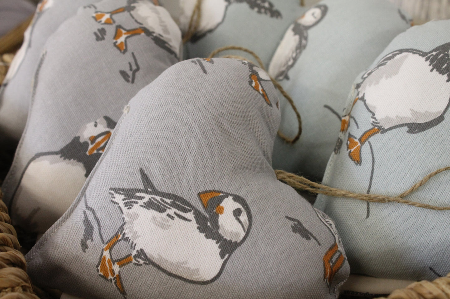 Puffin Hanging Heart-Lavender Heart-Grey - Lizzie Dixon Designs
