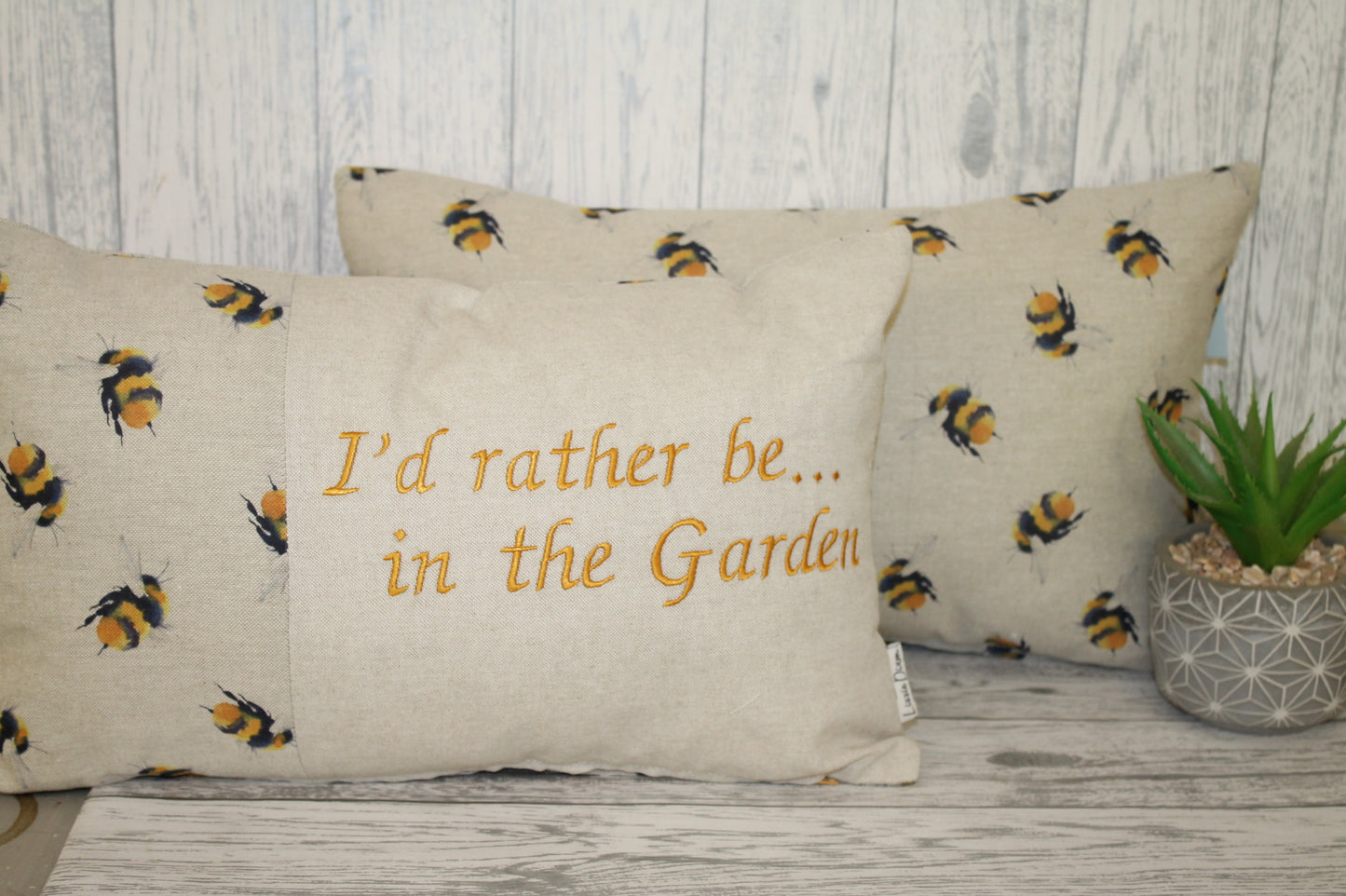 I'd rather be..... in the garden , Where would you rather be...?? Bee themed 20 x 12 inch personalised cushion