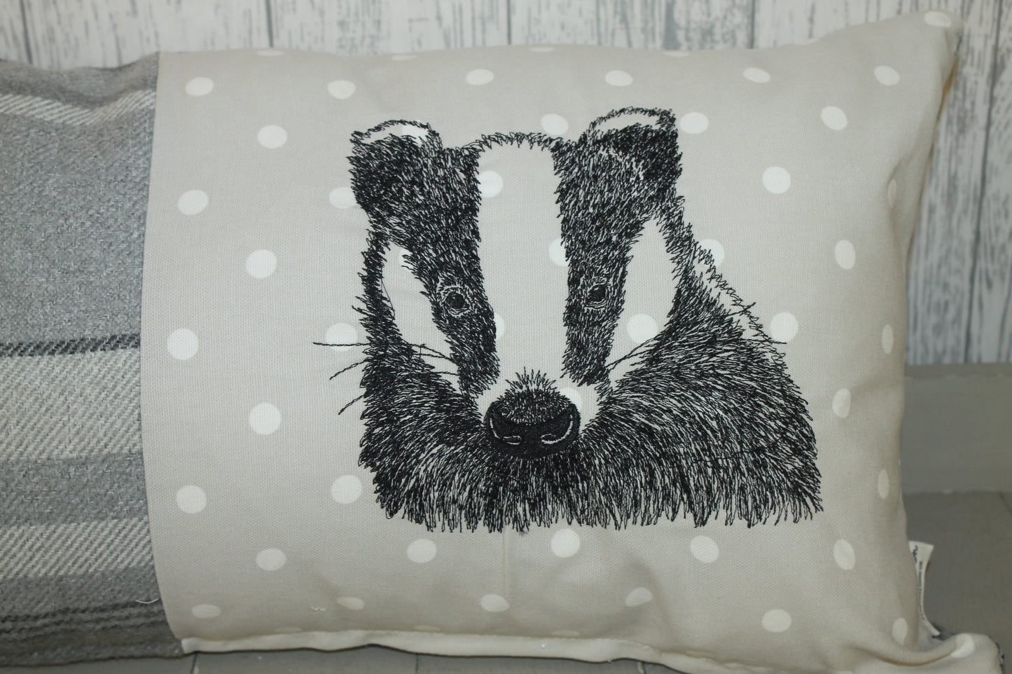 Badger Cushion- Grey Wool long cushion