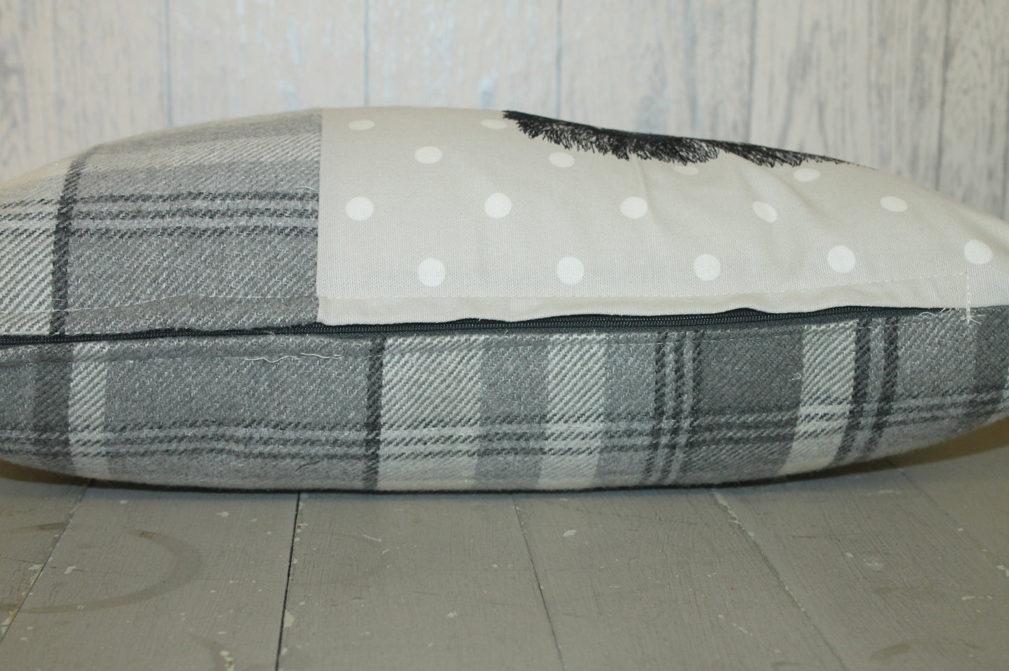 Woodland Badger Cushion- Grey plaid long panel cushion
