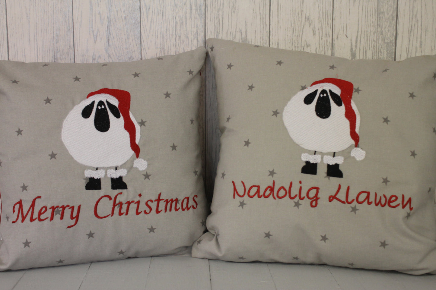Grey Star Christmas Sheep Wearing Santa hat -