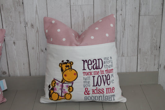 Giraffe  Children's Reading book Cushion. - Lizzie Dixon Designs