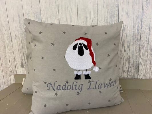 16"Christmas Sheep Cushion - Nadolig Llawen Sheep- Christmas Cushion Welsh Christmas Cushion -decorative pillow Cover festive decoration