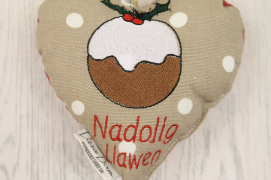 Nadolig Llawen Christmas pudding Hanging Decoration -Taupe and Red-Christmas decorative Hanging Ornament