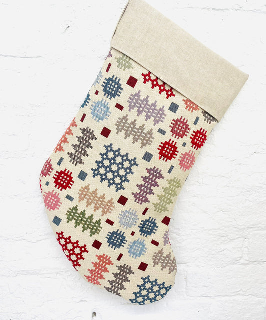 Welsh Blanket Tapestry Stocking- Nadolig Llawen- personalised Stocking