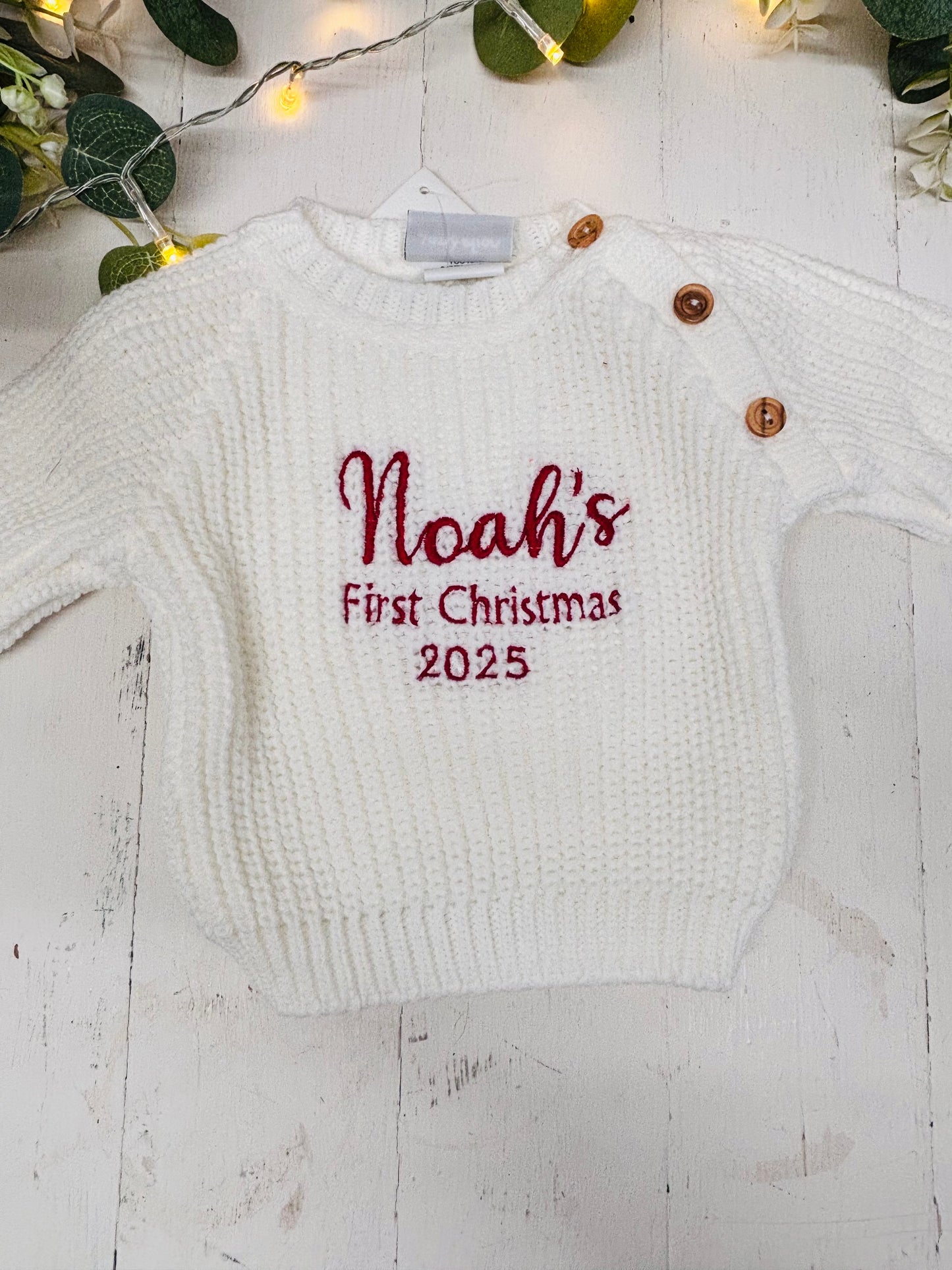 My first Christmas Knitted jumper ivory with red text
