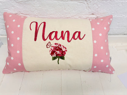 Pink Dotty & Hydragea  Personalised Mother’s Day Cushion-Pink Dotty and Hydrangea - Mamgu cushion-Mamgu gift