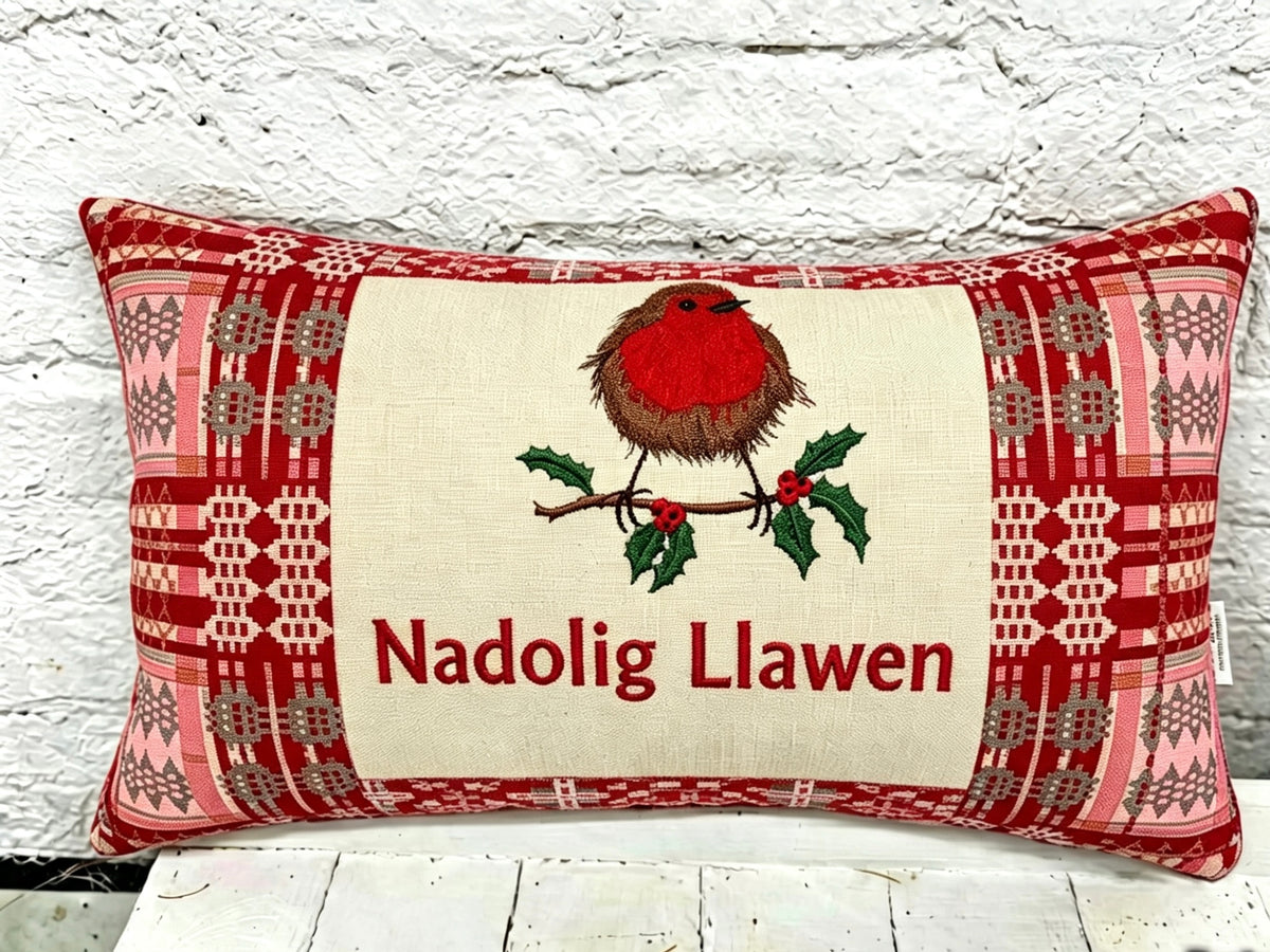 Nadolig llawen Red Welsh Blanket Cushion