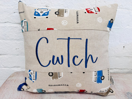 VW Camper Van - Embroidered  Square Cushion