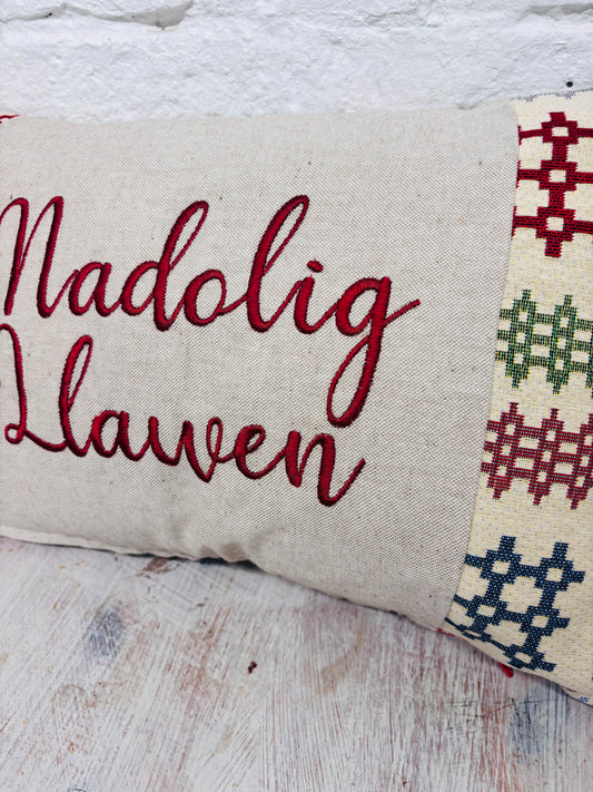 Nadolig Llawen Christmas Welsh Blanket cushion