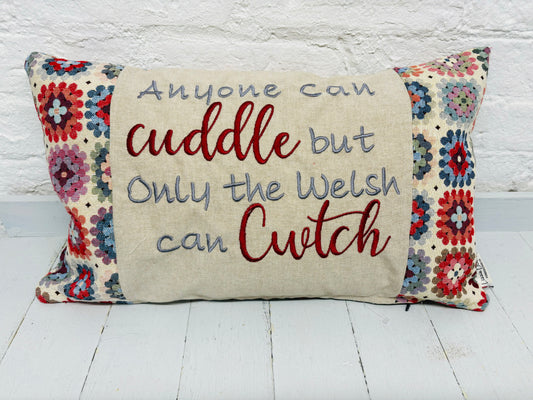 Anyone can cuddle ..  Crochet style Cushion-Cwtch Rectangle  Cushion