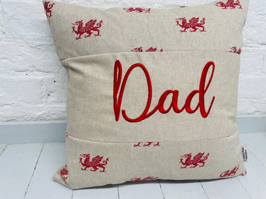 Personalised Father’s Day cushion 16” Square  cushion welsh dragon
