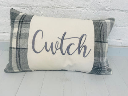 Cwtch long cushion. Wool touch fabric cushion