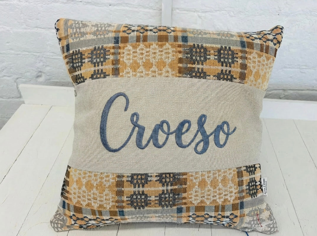 New Welsh Blanket Cushion. 16” Square Cwtch Cushion Personalised cushion