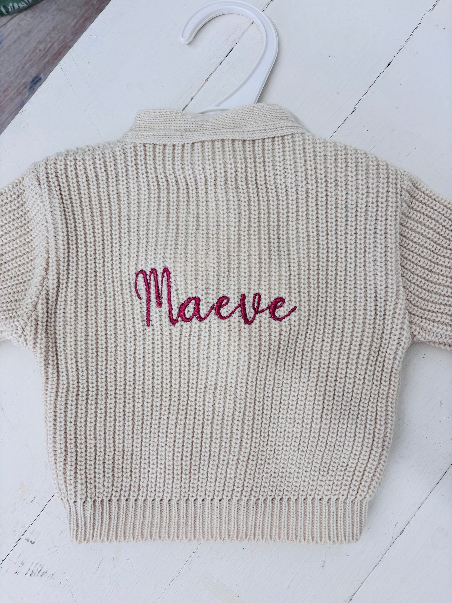 Taupe Personalised Knitted Baby Cardigan