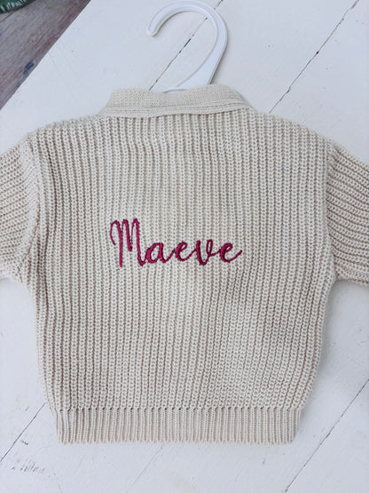 Taupe Personalised Knitted Baby Cardigan