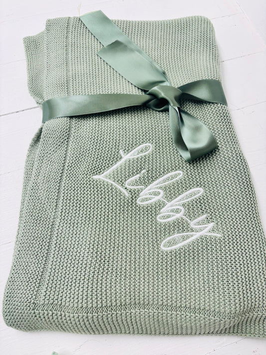 Soft Green Knitted Baby blanket-Personalised