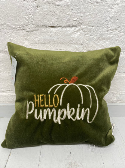 Hello Pumkin Green Velvet 12” Cushion