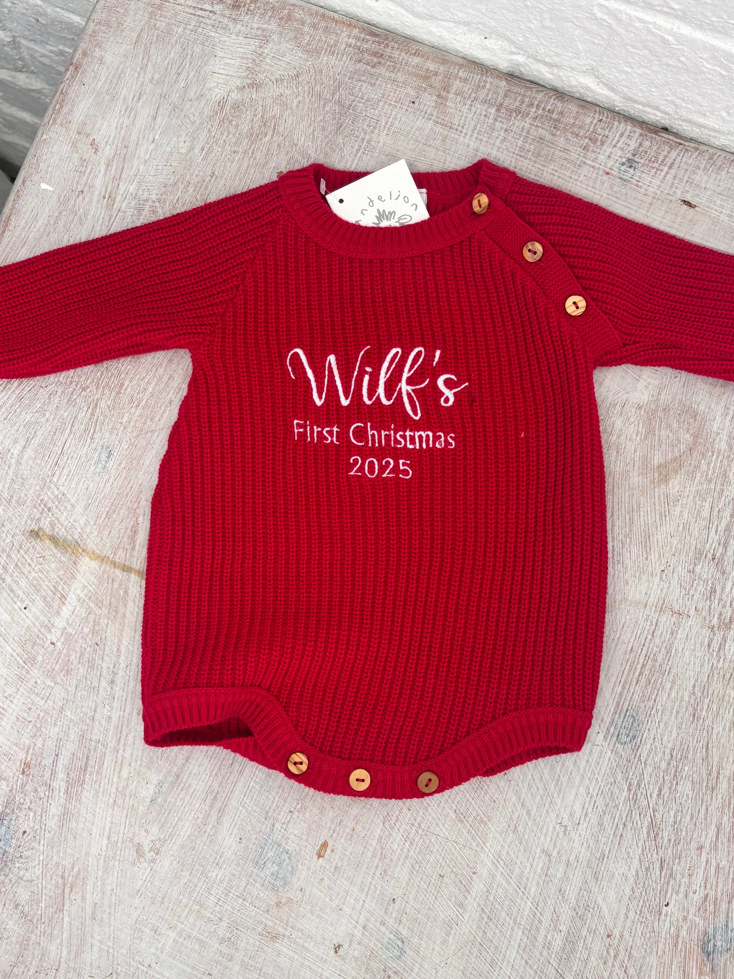 Red Romper Baby’s first Christmas Cardigan