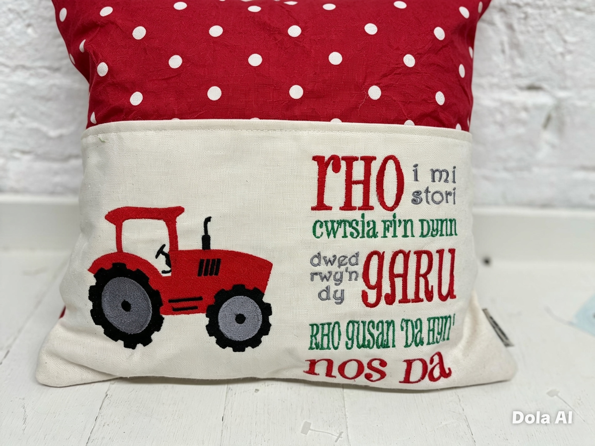 Red Tractor Children’s Book Cushion available in Welsh or English