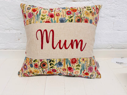 Floral Tapestry Mother’s Day  Personalised Cushion, Gift for Mum. Gift for Mamgu, Personalised Mothers Gift