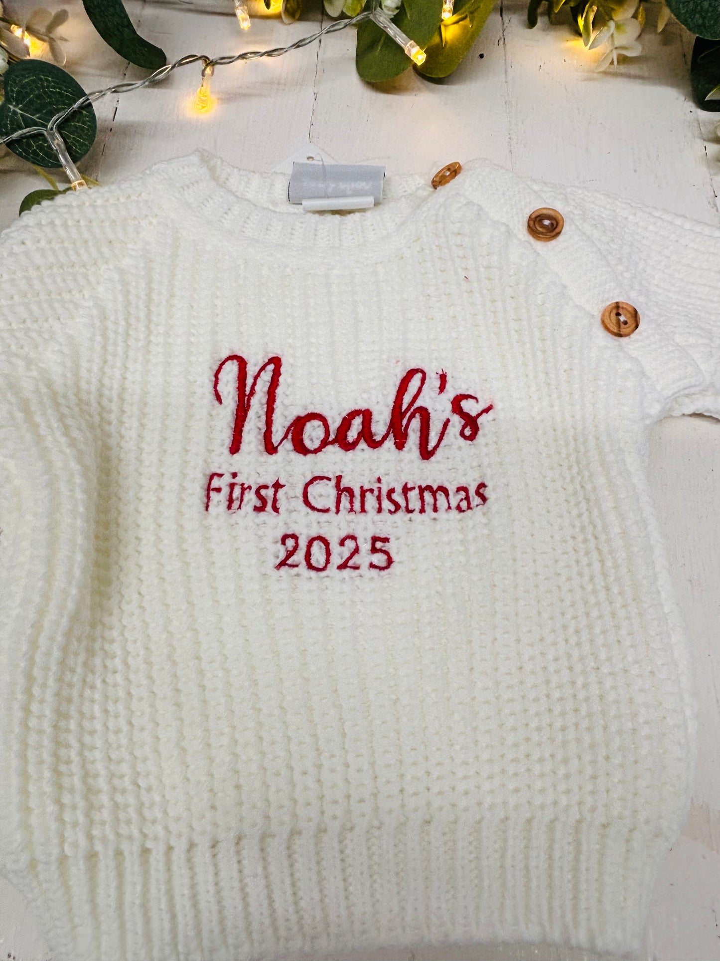 My first Christmas Knitted jumper ivory with red text