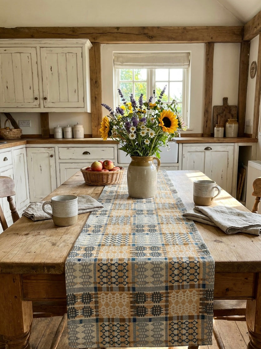 New Welsh Blanket Pastel Colours Table runner -Tapestry Table Runner