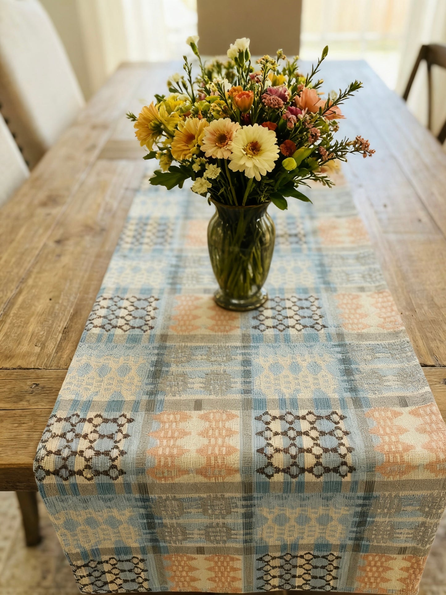 New Welsh Blanket Pastel Colours Table runner -Tapestry Table Runner