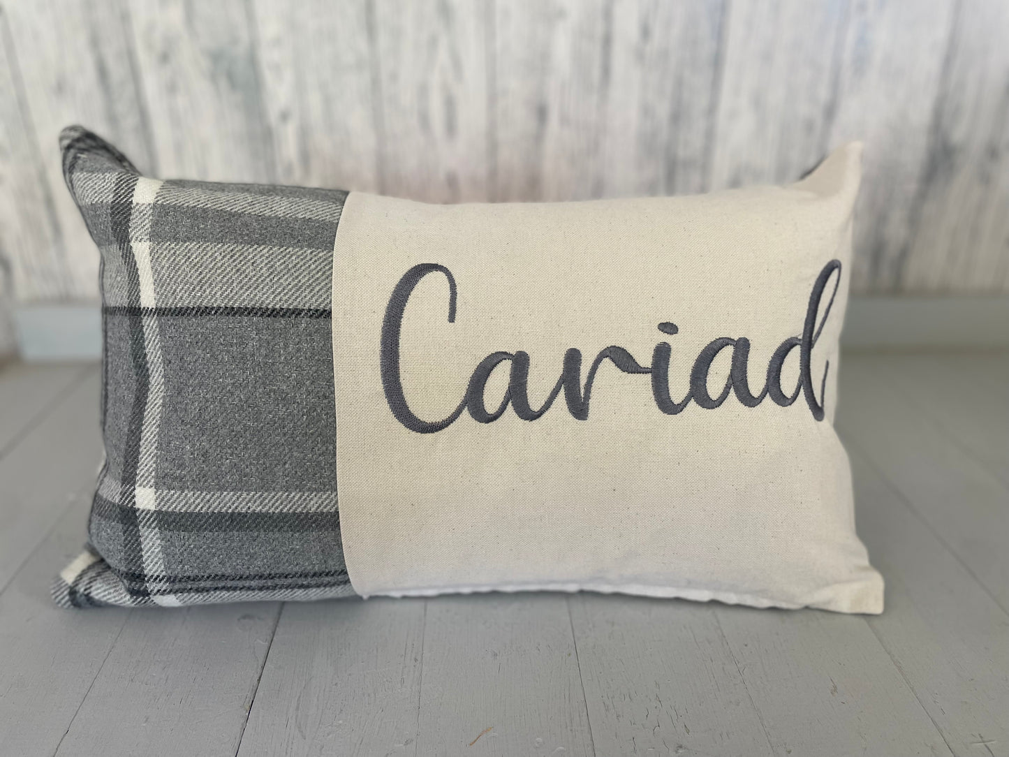 Cwtch long cushion. Wool touch fabric cushion