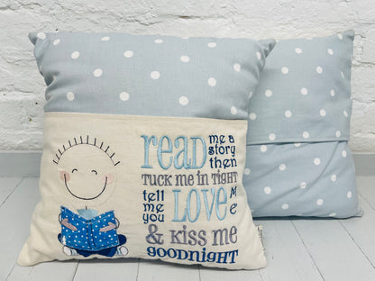 Little Boy Children's Reading Book Cushion.