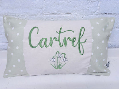 Snowdrop Embroidered Cartref Cushion