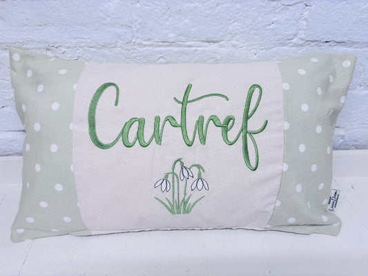 Snowdrop Embroidered Cartref Cushion