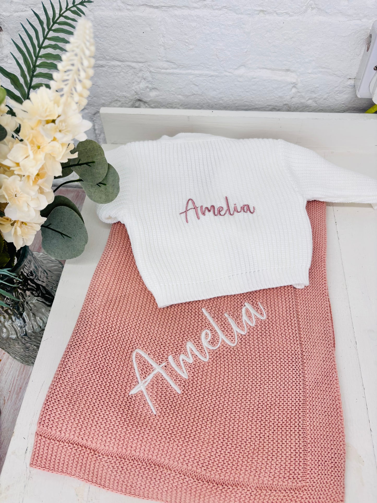 Soft Dusky Pink Knitted Baby blanket-Personalised
