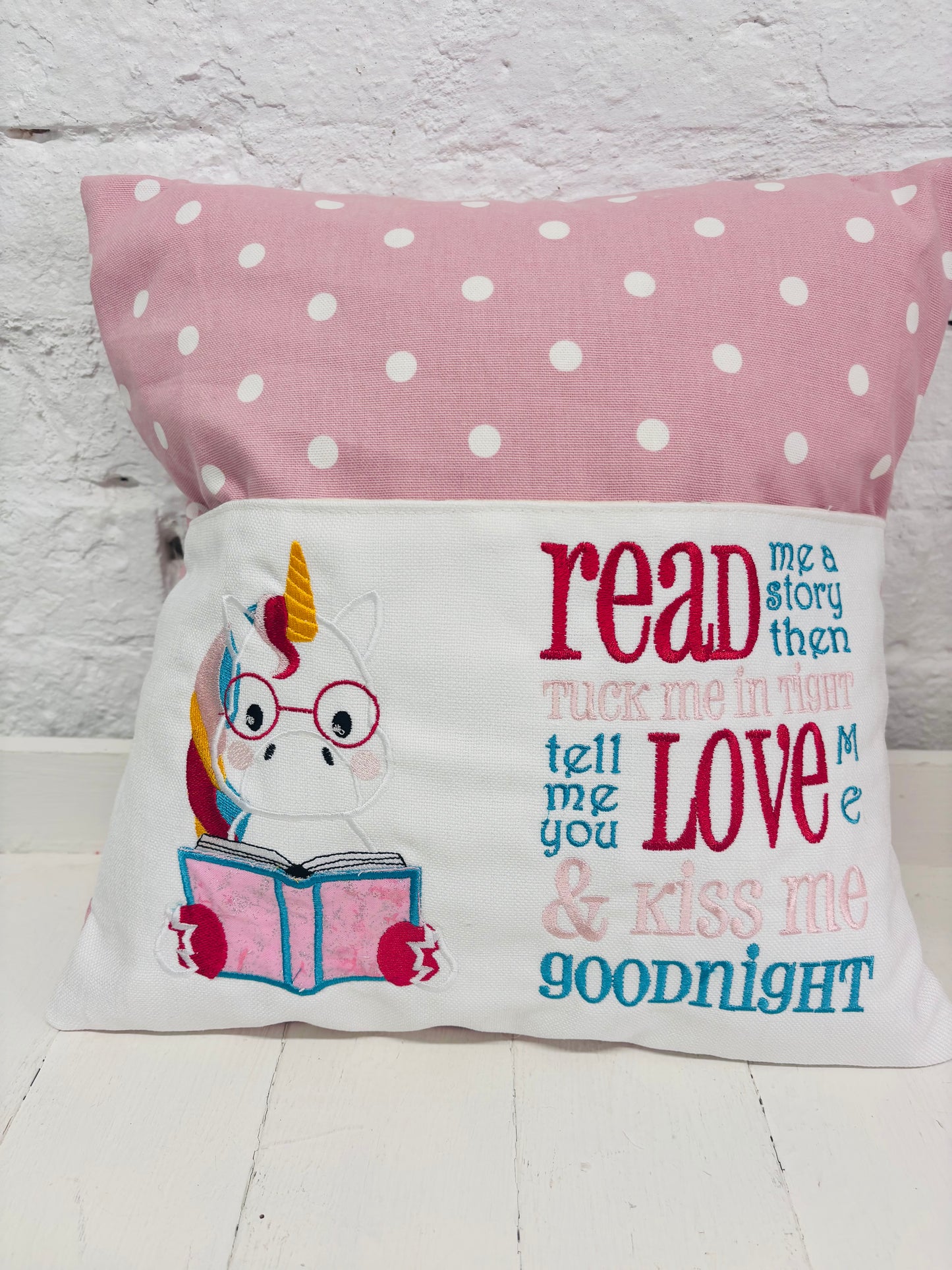 Cute Unicorn Children’s Book Cushion available in Welsh and English
