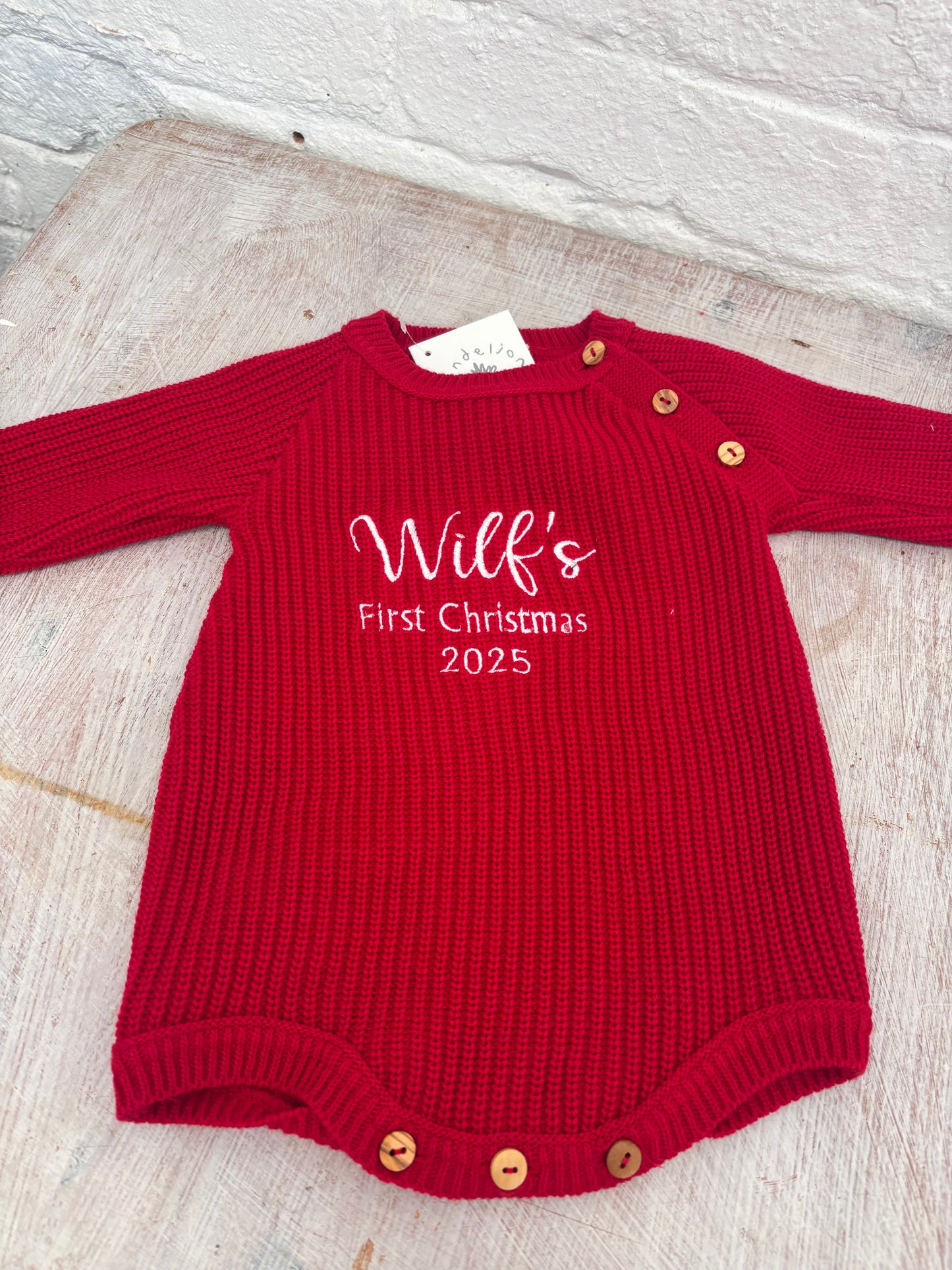 Red Romper Baby’s first Christmas Cardigan