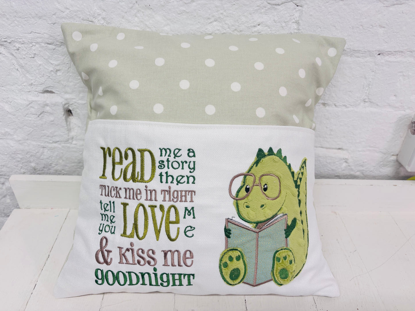 Green Cute Dino with English or Welsh Saying