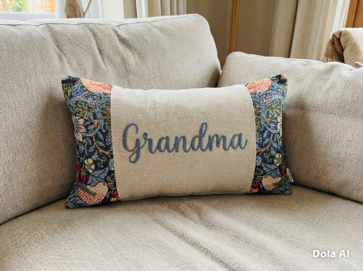 William Morris Strawberry Thief Tapestry Mother’s Gift, Personalised Cushion, Gift for Mum. Square Cushion