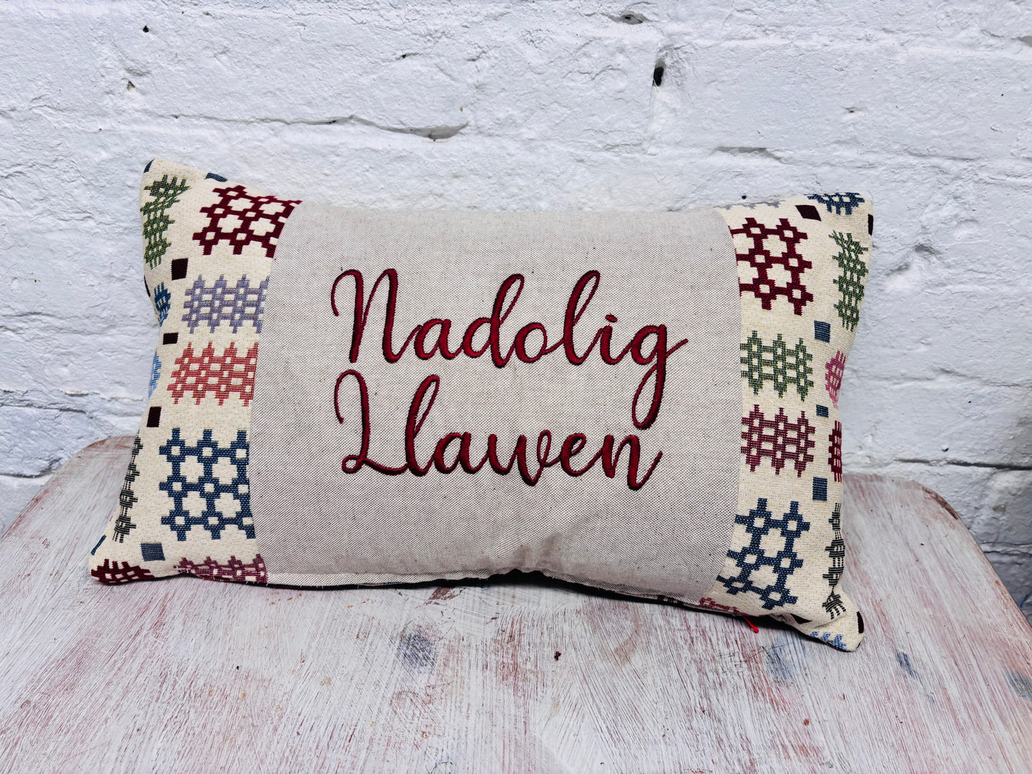 Nadolig Llawen Christmas Welsh Blanket cushion